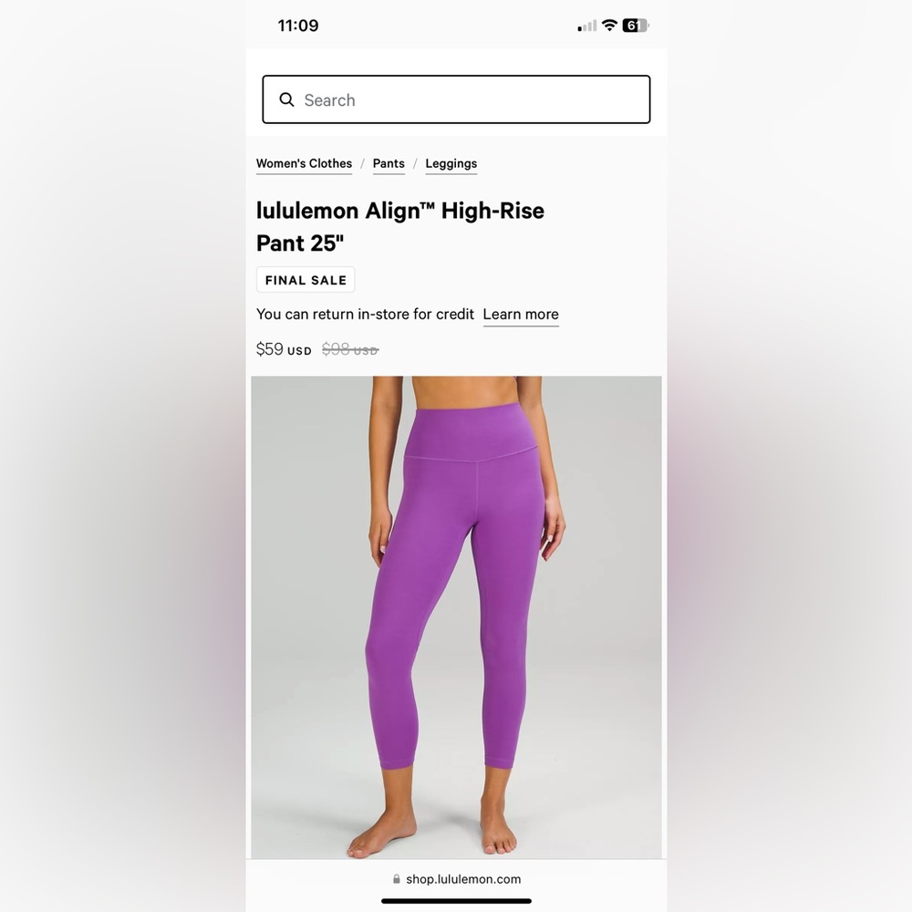 Lululemon align high rise leggings.